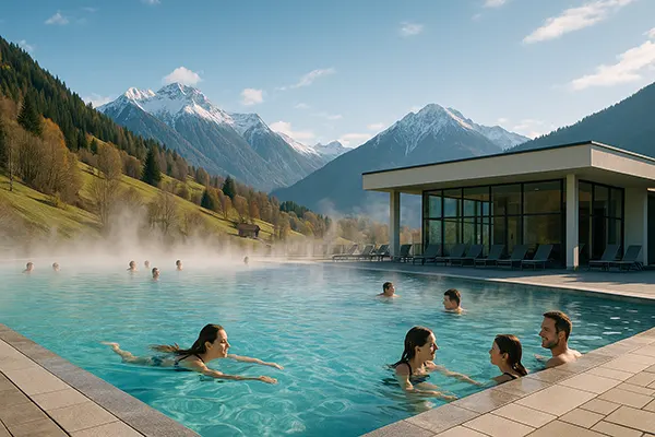 Family at thermal pool