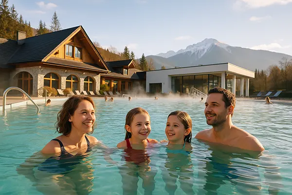 Family at thermal pool